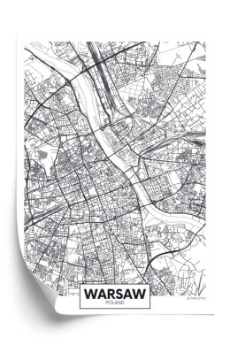 Plakat Warszawa Czarno Biała Szczegółowa Mapa Miasta