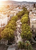 Plakat Widok Na La Rambla W Barcelonie O Zachodzie Słońca