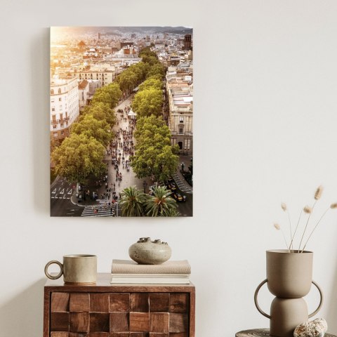 Plakat Widok Na La Rambla W Barcelonie O Zachodzie Słońca