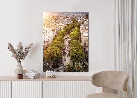 Plakat Widok Na La Rambla W Barcelonie O Zachodzie Słońca