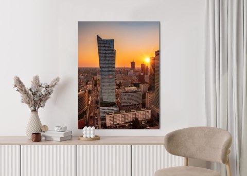 Plakat Wieżowce W Warszawie O Zachodzie Słońca