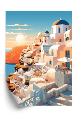 Plakat Zachód Słońca Nad Malowniczym Santorini