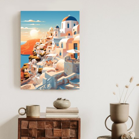 Plakat Zachód Słońca Nad Malowniczym Santorini