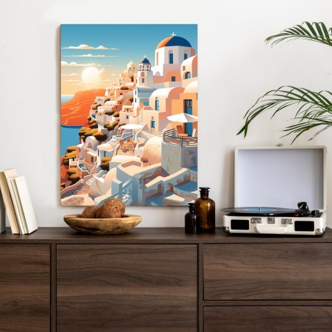 Plakat Zachód Słońca Nad Malowniczym Santorini