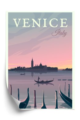 Plakat Zachód Słońca W Wenecji Z Gondolami