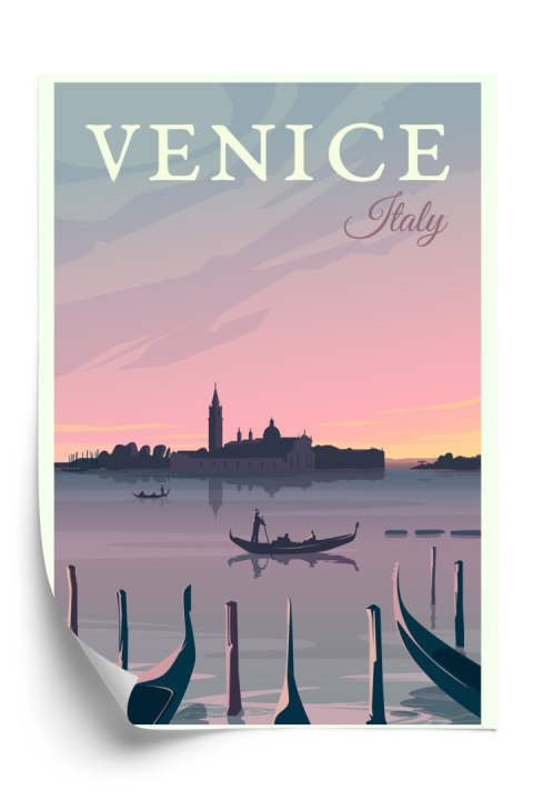 Plakat Zachód Słońca W Wenecji Z Gondolami