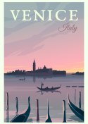 Plakat Zachód Słońca W Wenecji Z Gondolami