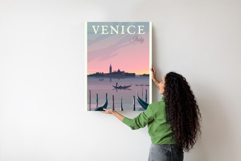 Plakat Zachód Słońca W Wenecji Z Gondolami