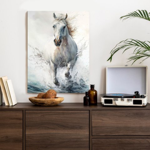 Plakat Biały Koń Galopujący W Wodzie