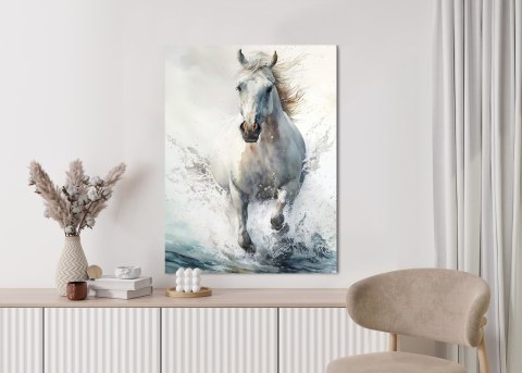 Plakat Biały Koń Galopujący W Wodzie
