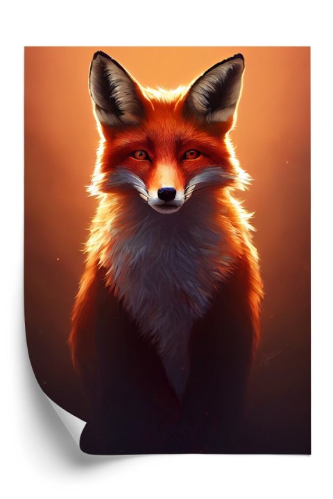 Plakat Colorful Vibrant Fox Portrait. Digital Art.