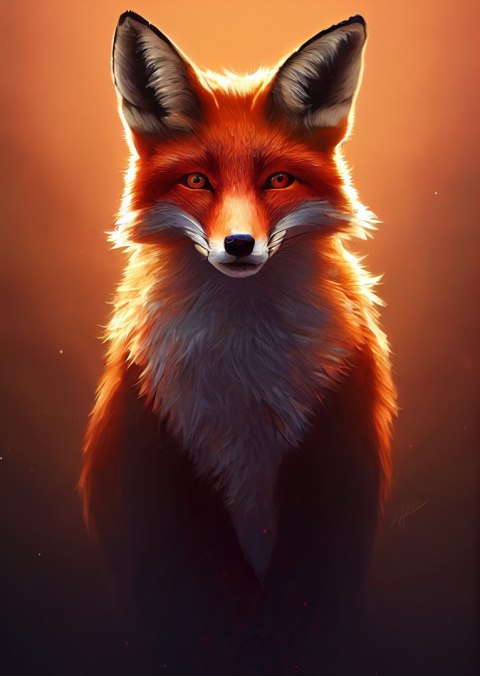 Plakat Colorful Vibrant Fox Portrait. Digital Art.