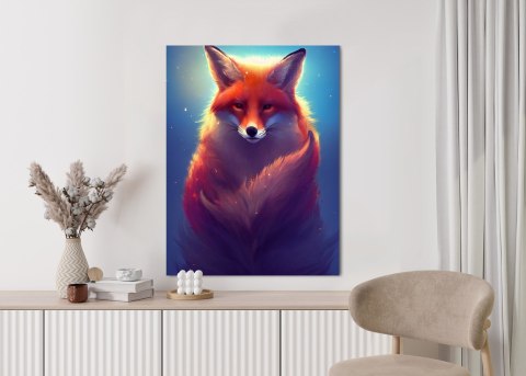 Plakat Colorful Vibrant Fox Portrait. Digital Art.