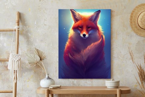 Plakat Colorful Vibrant Fox Portrait. Digital Art.