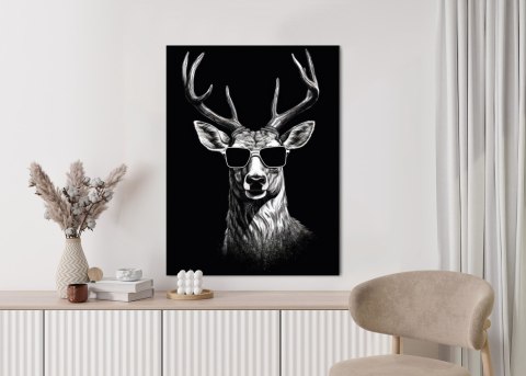 Plakat Czarno-Biały Jeleń W Okularach