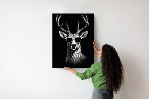 Plakat Czarno-Biały Jeleń W Okularach
