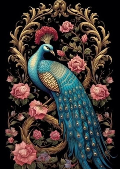 Plakat Egzotyczny Orientalny Wzór Z Pawiem I Roślinami Botanicznymi