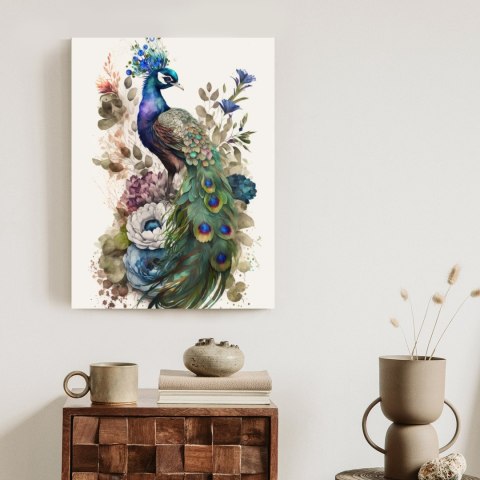 Plakat Elegancka Grafika Z Kwiatami I Pawiem