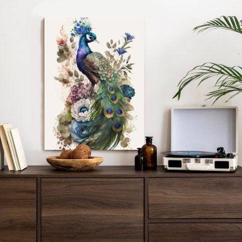 Plakat Elegancka Grafika Z Kwiatami I Pawiem