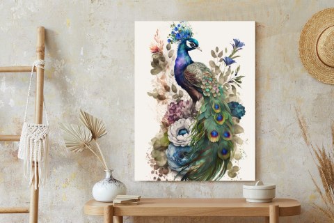 Plakat Elegancka Grafika Z Kwiatami I Pawiem