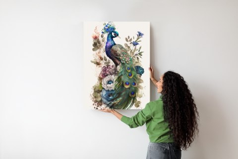 Plakat Elegancka Grafika Z Kwiatami I Pawiem