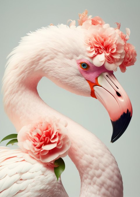 Plakat Flaming Z Kwiatami Na Głowie