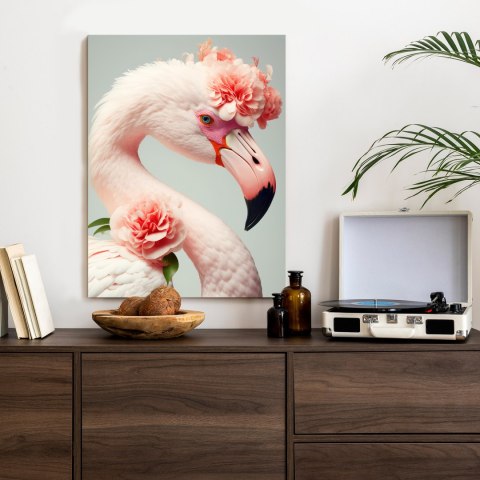 Plakat Flaming Z Kwiatami Na Głowie