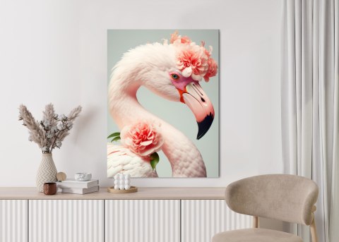 Plakat Flaming Z Kwiatami Na Głowie