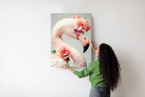 Plakat Flaming Z Kwiatami Na Głowie