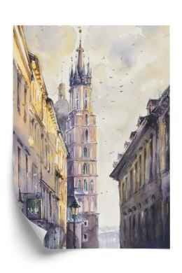 Plakat Florianska Street In Old Town, Kracow, Poland With Miariacki Church In Background.picture Created With Watercolors.