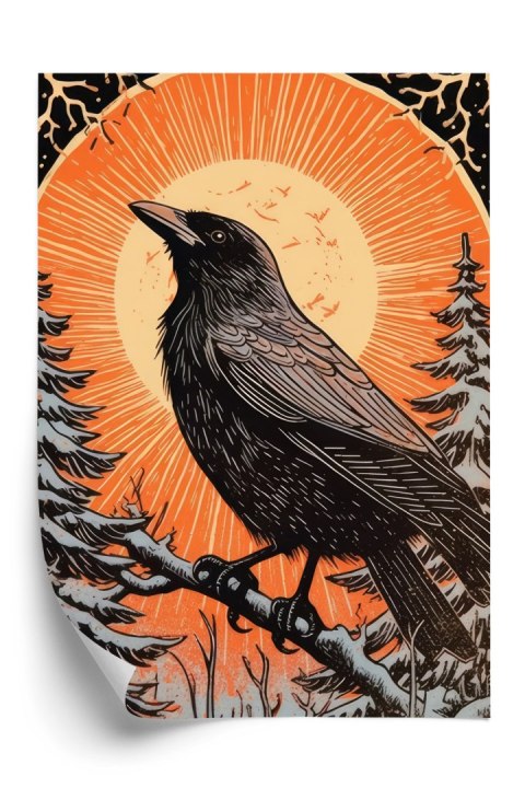 Plakat Grafika Z Krukiem W Zimie