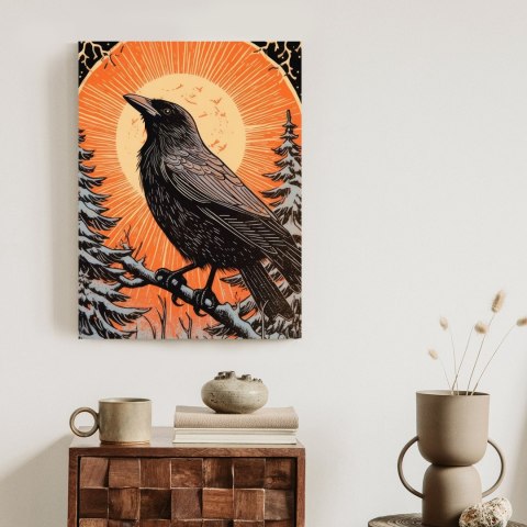 Plakat Grafika Z Krukiem W Zimie