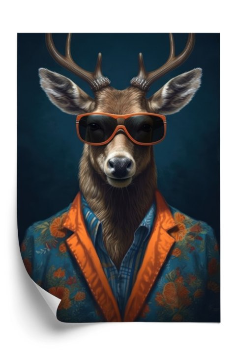 Plakat Jeleń W Okularach I Eleganckim Ubraniu