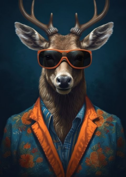 Plakat Jeleń W Okularach I Eleganckim Ubraniu
