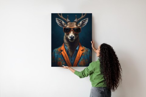 Plakat Jeleń W Okularach I Eleganckim Ubraniu