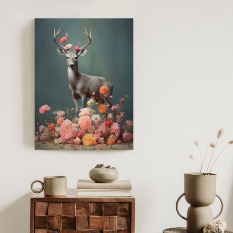 Plakat Jeleń Z Porożami I Mnóstwem Kwiatów