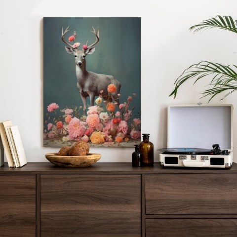 Plakat Jeleń Z Porożami I Mnóstwem Kwiatów