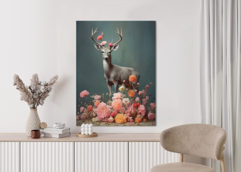 Plakat Jeleń Z Porożami I Mnóstwem Kwiatów