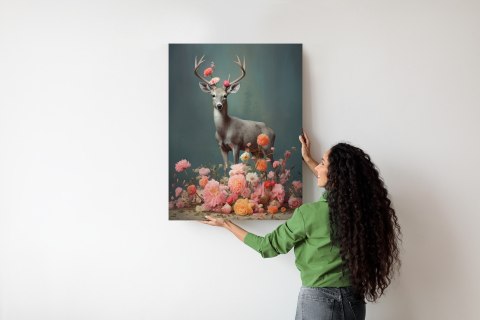 Plakat Jeleń Z Porożami I Mnóstwem Kwiatów