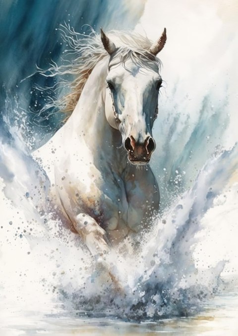 Plakat Koń Biegnący W Wodzie