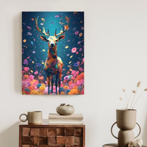 Plakat Łania Jeleń Na Środku Łąki Pełnej Kwiatów