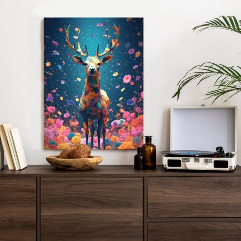 Plakat Łania Jeleń Na Środku Łąki Pełnej Kwiatów