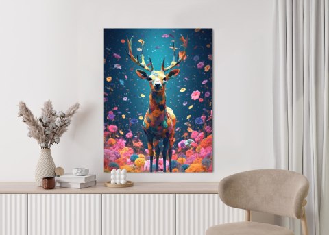 Plakat Łania Jeleń Na Środku Łąki Pełnej Kwiatów