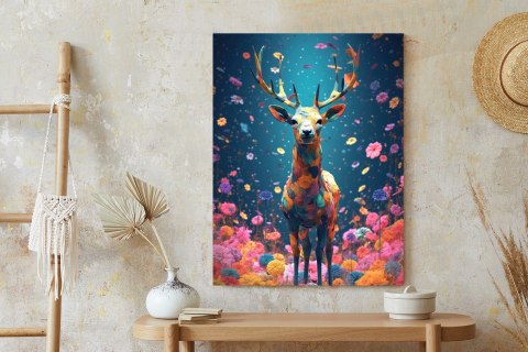 Plakat Łania Jeleń Na Środku Łąki Pełnej Kwiatów