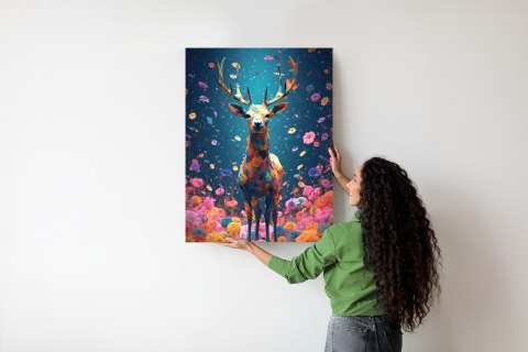 Plakat Łania Jeleń Na Środku Łąki Pełnej Kwiatów