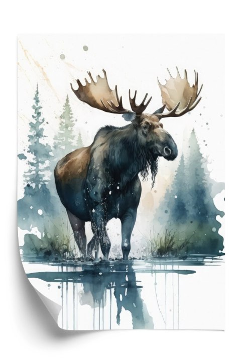 Plakat Łoś Malowany Akwarelami