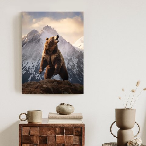 Plakat Niedźwiedź Grizzly Na Śnieżnym Paśmie Górskim