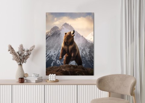 Plakat Niedźwiedź Grizzly Na Śnieżnym Paśmie Górskim