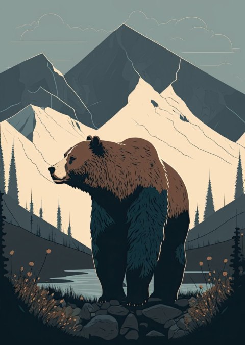Plakat Niedźwiedź W Górach Na Ilustracji