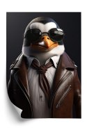 Plakat Pingwin W Skórzanej Kurtce